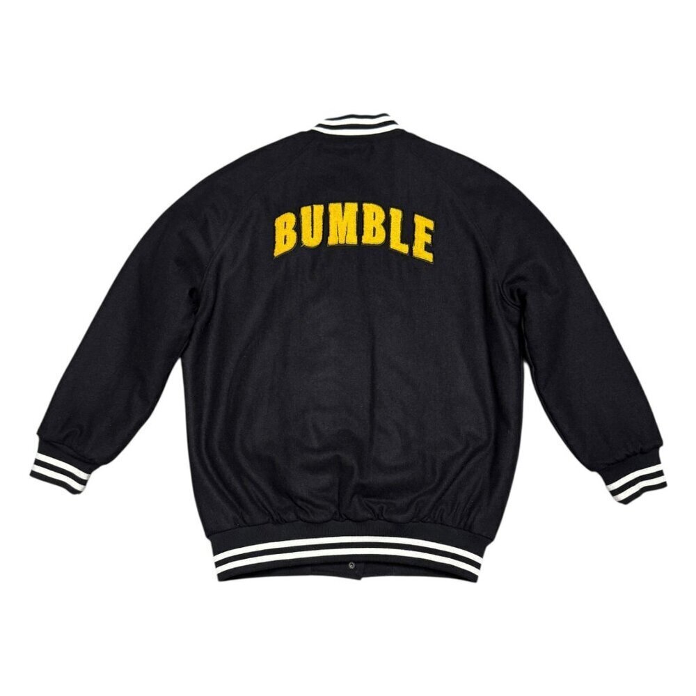 BUMBLE Jacket Social Dating App Black LETTERMAN Bomber Varsity Mens Small Rare